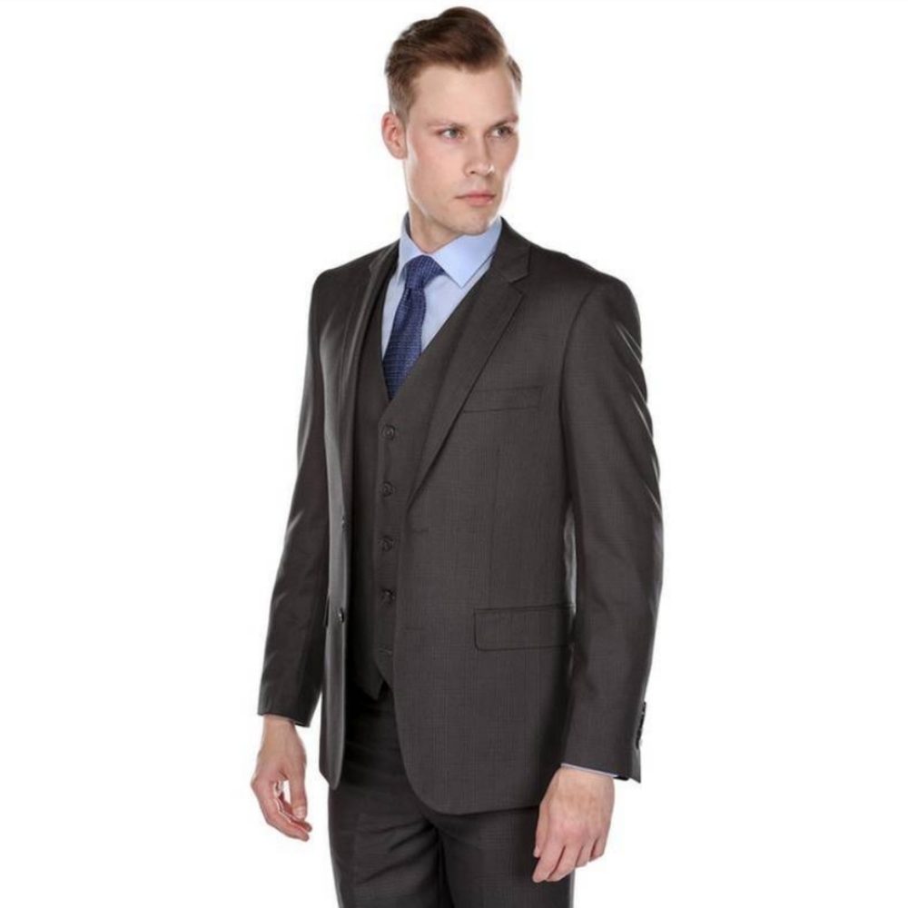 3 Piece Plaid Check Suit Grey 36S x 30W